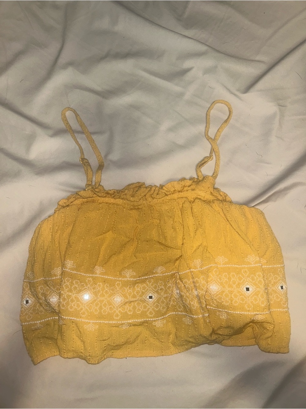 American Eagle Outfitters Yellow Embroidered Crop Cami